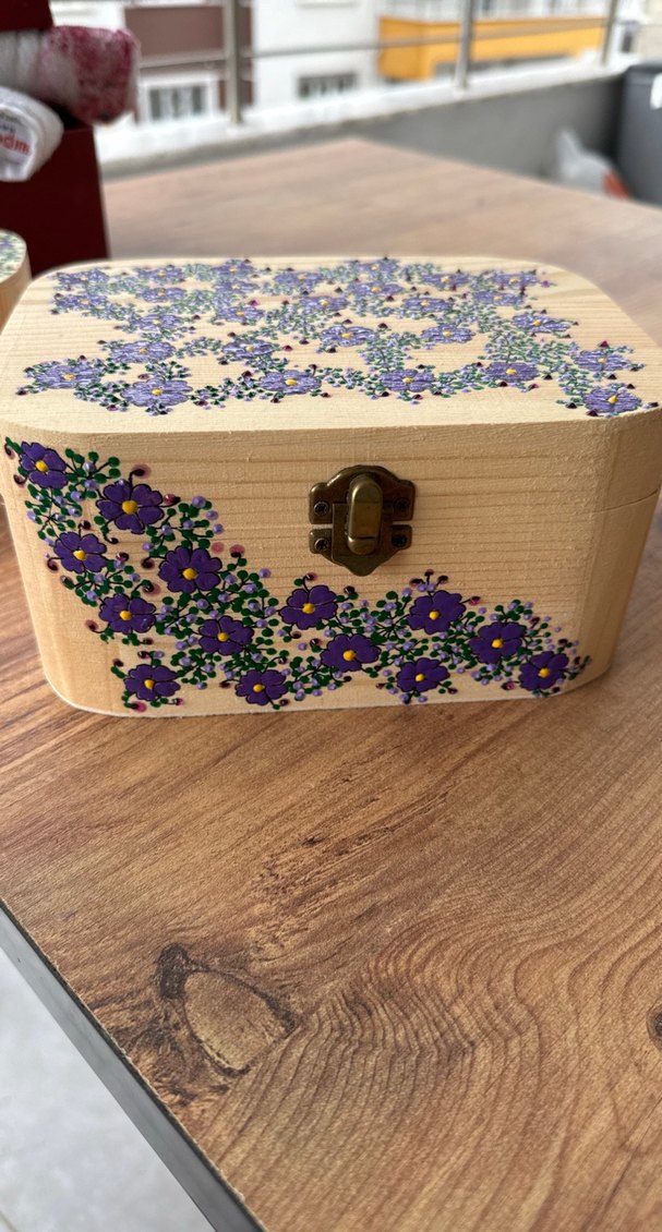Çiçek Desenli Ahşap Takı Kutusu - Görsel 2