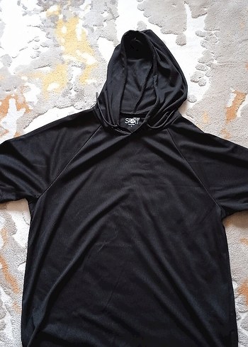 Erkek Siyah Kapüşonlu Kısa Kollu Sweatshirt