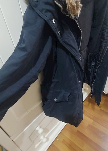 Kürklü Siyah Midi Kadın Mont - Görsel 3