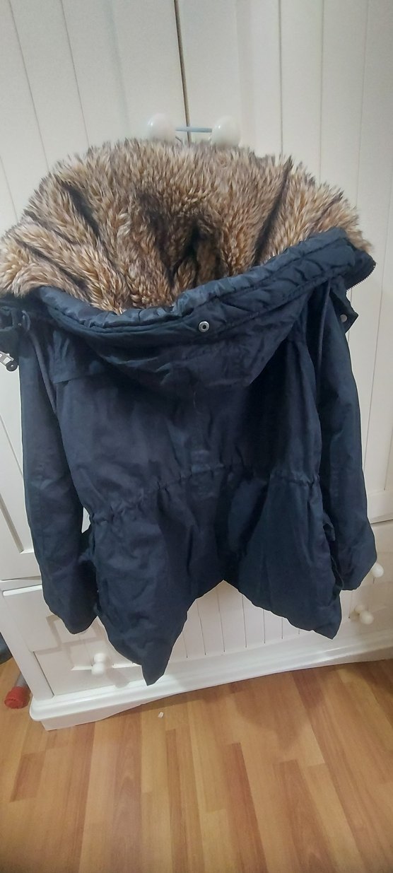 Kürklü Siyah Midi Kadın Mont - Görsel 4