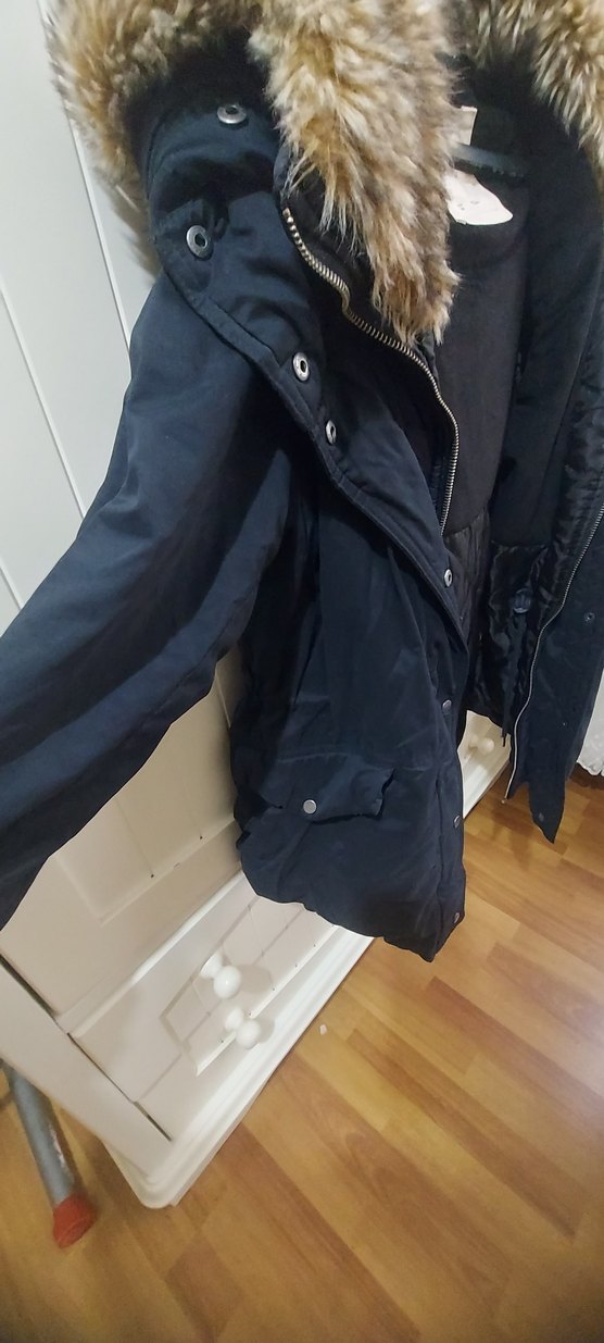 Kürklü Siyah Midi Kadın Mont - Görsel 3