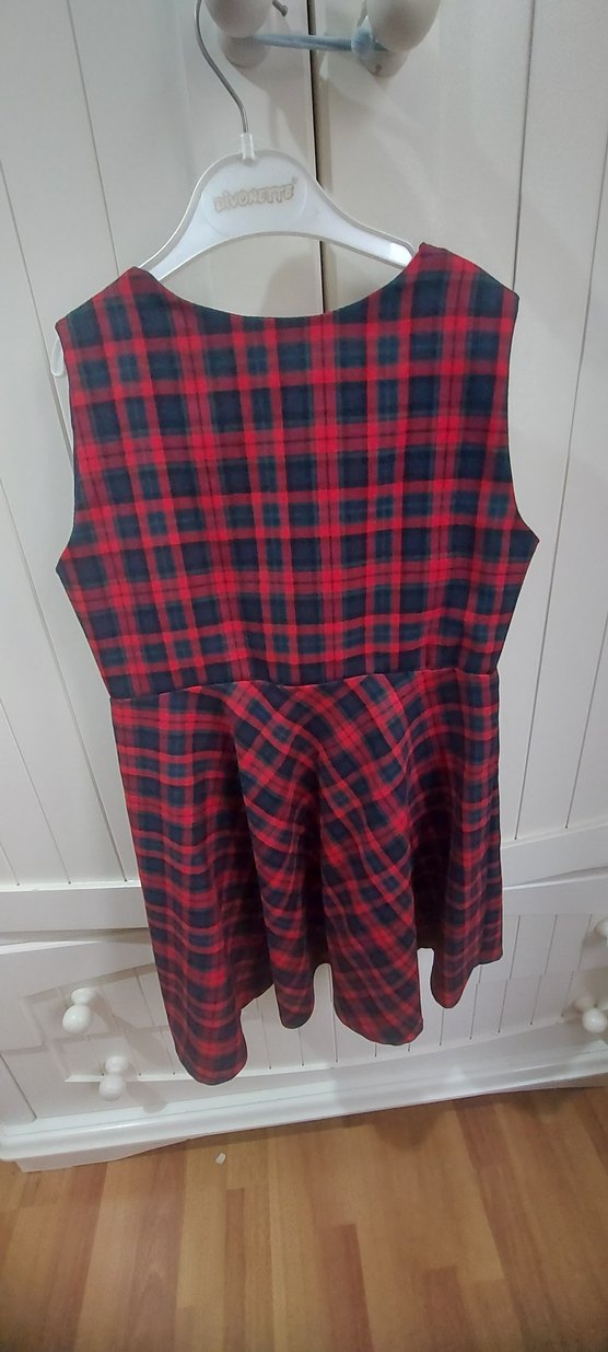 Kırmızı Ekose Desenli Kolsuz Kız Elbisesi - Görsel 2