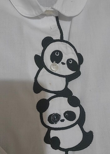 6 Yaş Beden Panda işlemeli beyaz gömlek