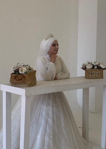 s Beden beyaz Renk Uzun Kollu, Beyaz tesettür gelinlik