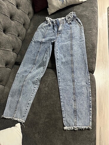 Yüksek bel Beli lastikli kot pantolon