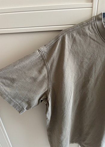 m Beden haki Renk Bej Keten Kumaşlı Loose Fit Kısa Kollu Tişört