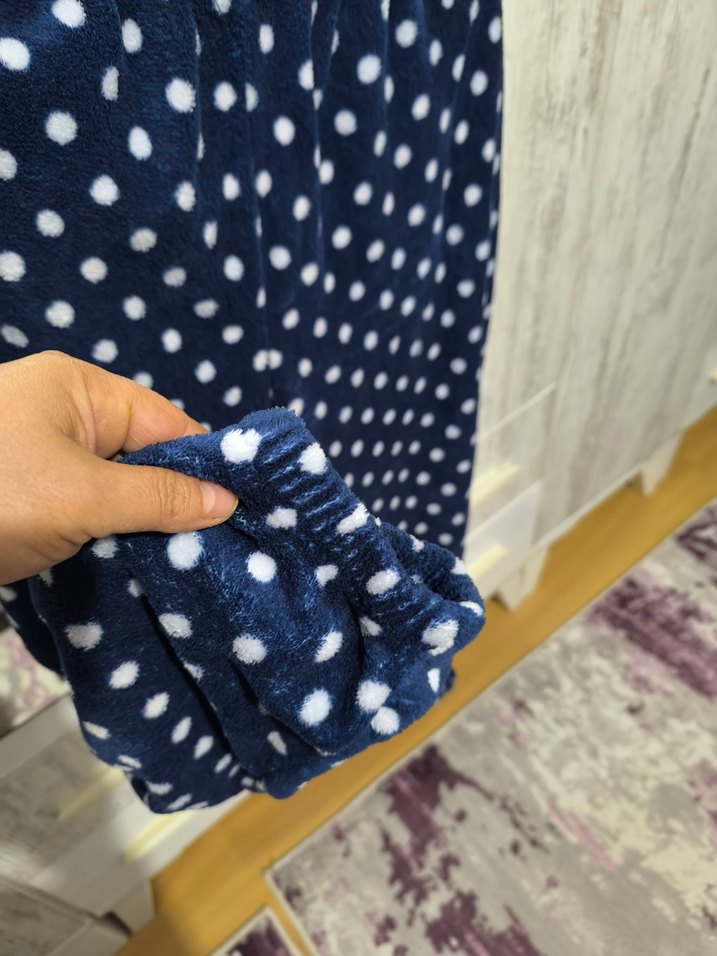 Mavi Puantiyeli Rahat Kadın polar alt - Görsel 4