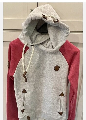 Kapşonlu xxl kırmızı gri renk - Görsel 2