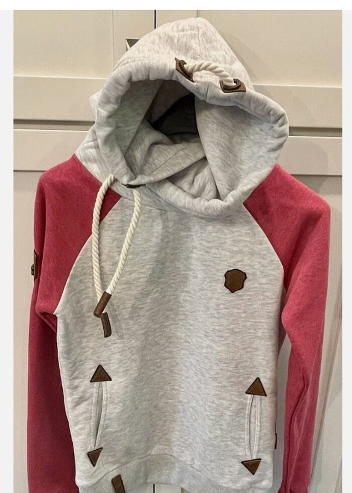 Kapşonlu xxl kırmızı gri renk - Görsel 2