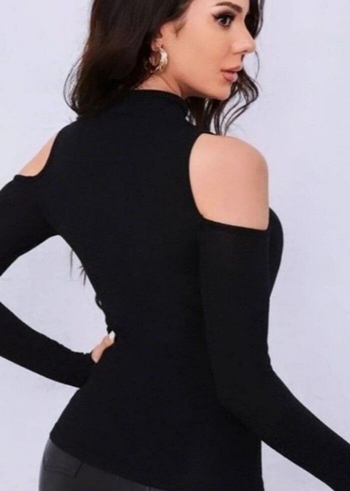 Kot ceket balıkçı yaka omuz dekolteli triko - Görsel 2