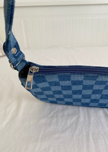 Mavi Kareli Kot Kumaş Kadın El Çantası - Görsel 3