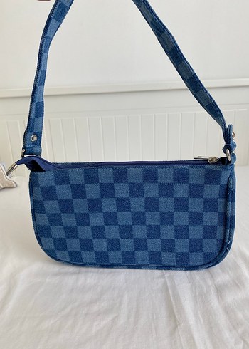 Mavi Kareli Kot Kumaş Kadın El Çantası - Görsel 2