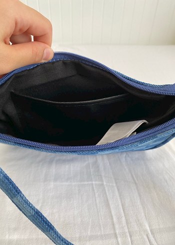 Mavi Kareli Kot Kumaş Kadın El Çantası - Görsel 4