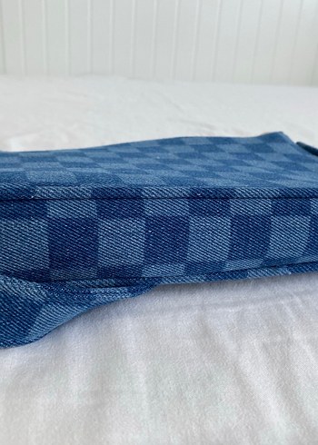 Mavi Kareli Kot Kumaş Kadın El Çantası - Görsel 6