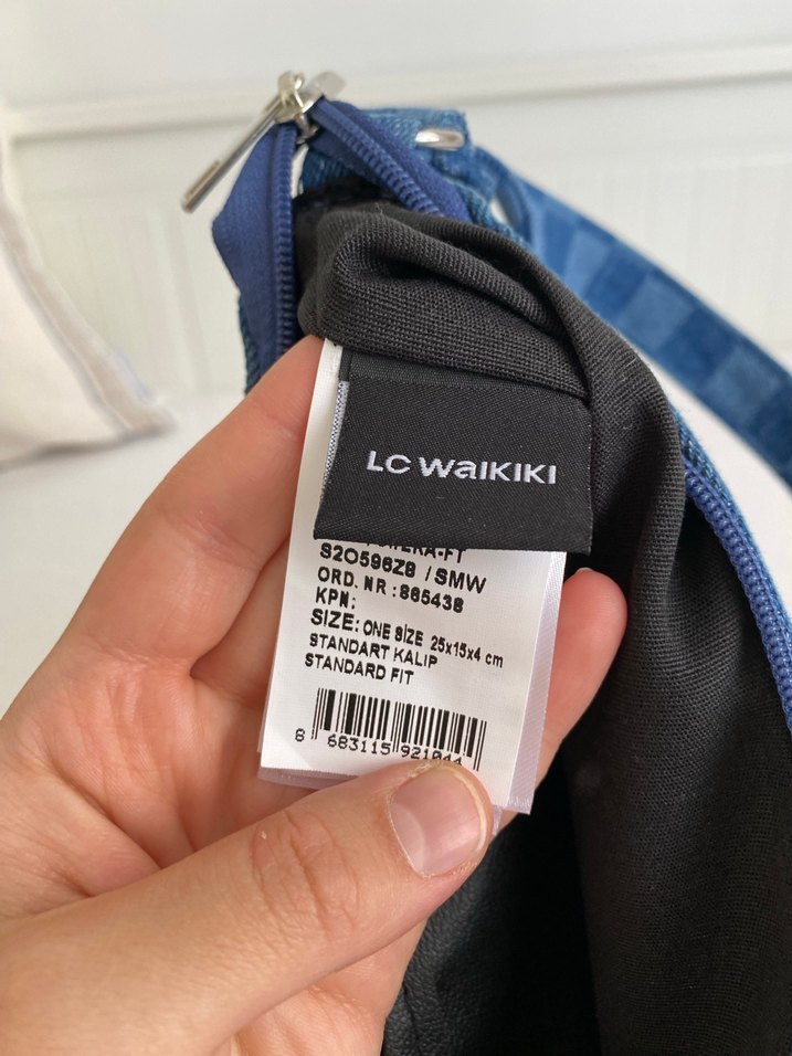 Mavi Kareli Kot Kumaş Kadın El Çantası - Görsel 5