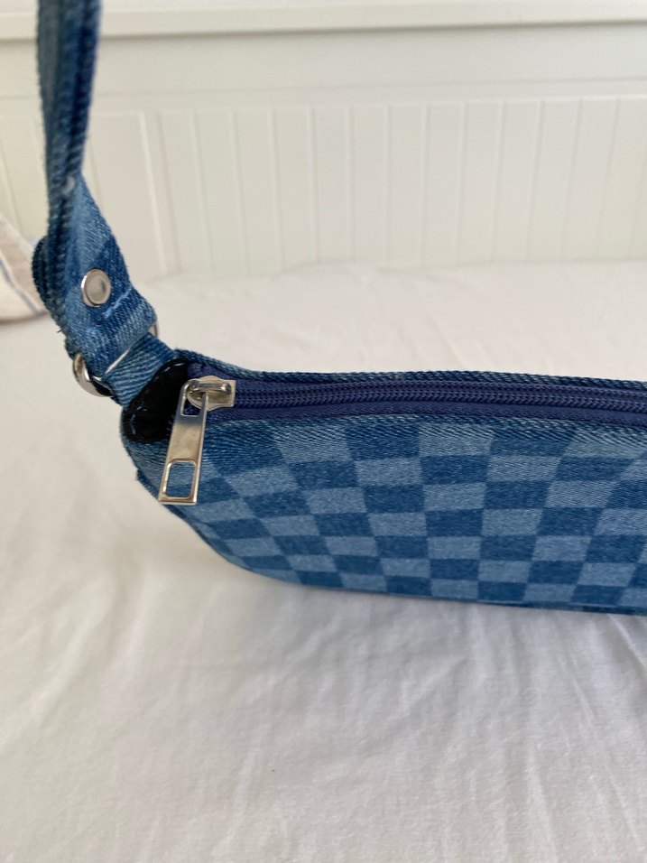 Mavi Kareli Kot Kumaş Kadın El Çantası - Görsel 3