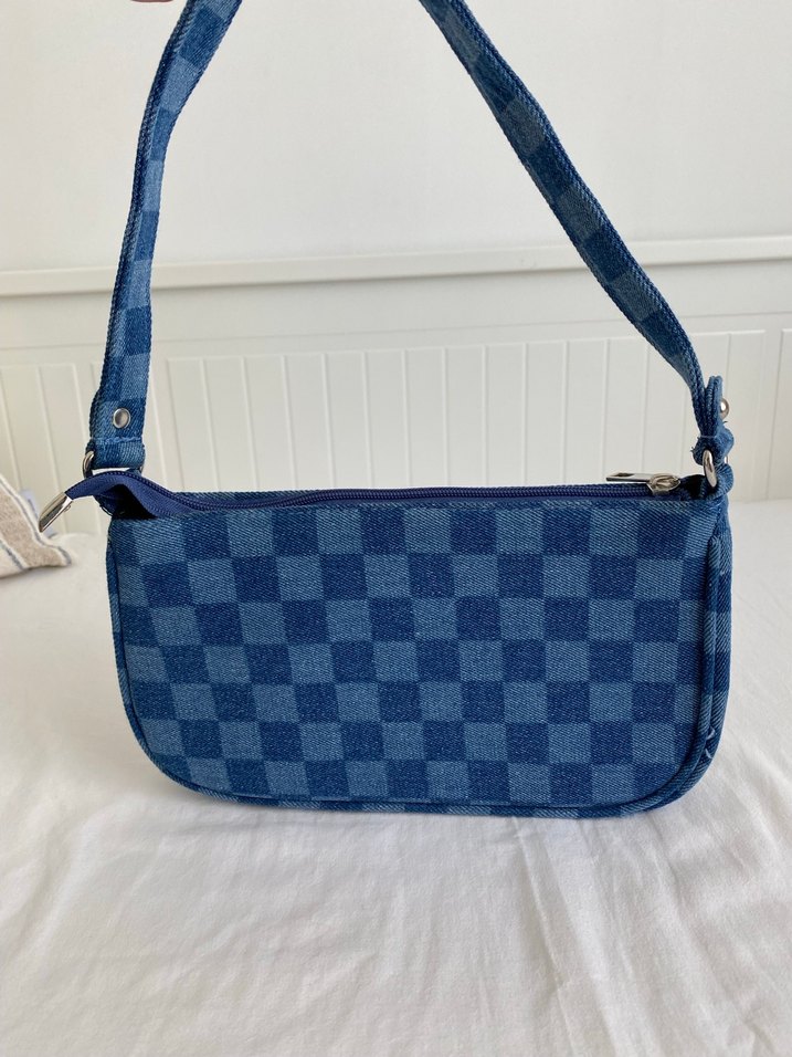 Mavi Kareli Kot Kumaş Kadın El Çantası - Görsel 2