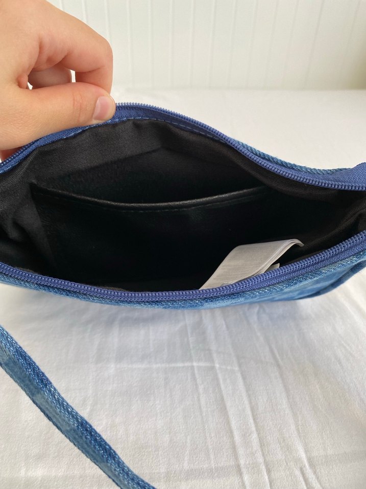 Mavi Kareli Kot Kumaş Kadın El Çantası - Görsel 4