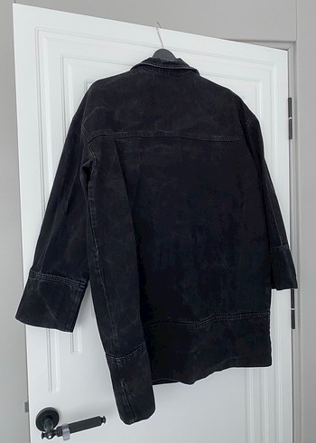 Siyah Düğmeli Oversize Midi Kot Ceket - Görsel 2