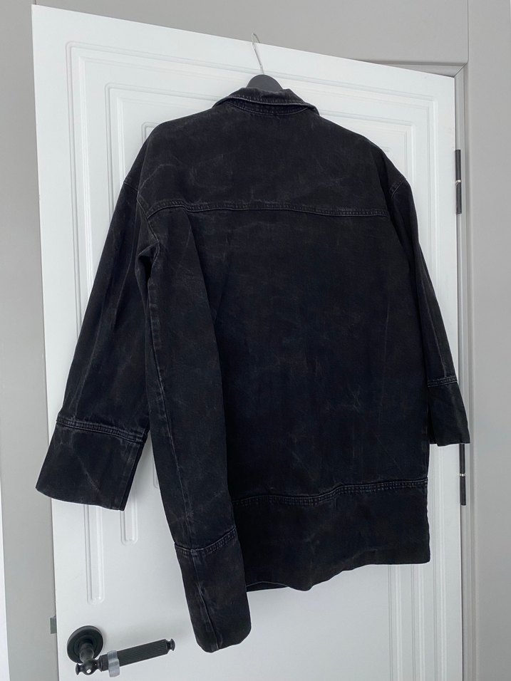 Siyah Düğmeli Oversize Midi Kot Ceket - Görsel 2