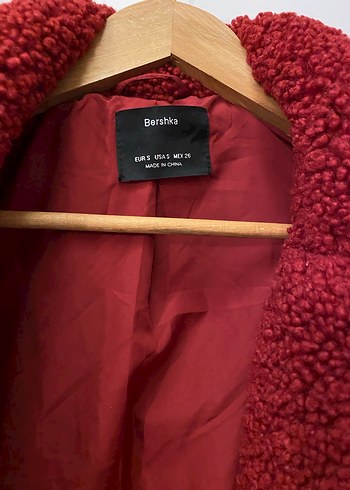 Düğmeli Kırmızı Kadın Bershka Kürk Kaban - Görsel 4