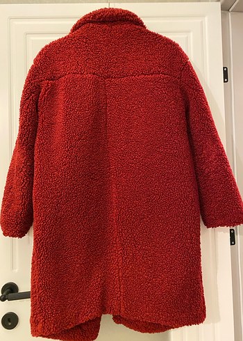 Düğmeli Kırmızı Kadın Bershka Kürk Kaban - Görsel 3