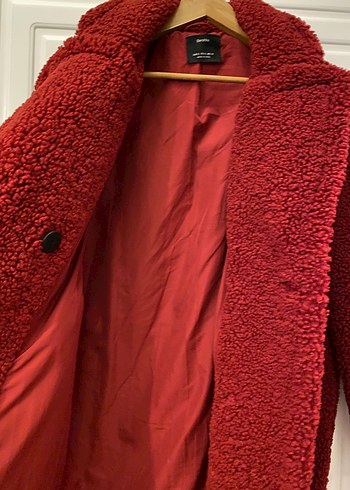 Düğmeli Kırmızı Kadın Bershka Kürk Kaban - Görsel 2