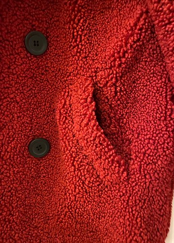 Düğmeli Kırmızı Kadın Bershka Kürk Kaban - Görsel 5