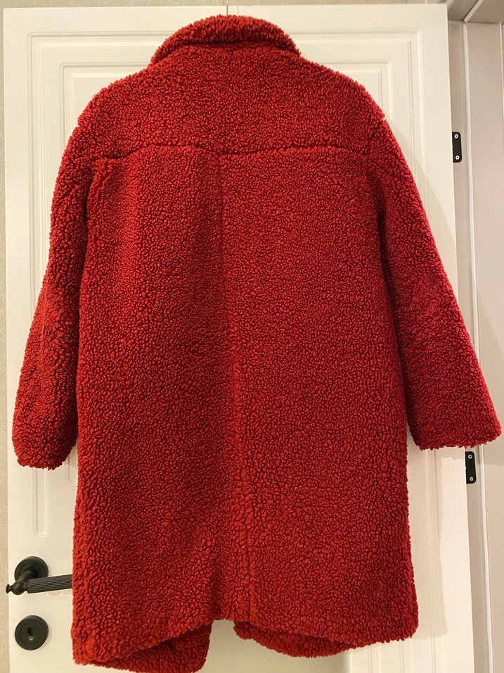 Düğmeli Kırmızı Kadın Bershka Kürk Kaban - Görsel 3