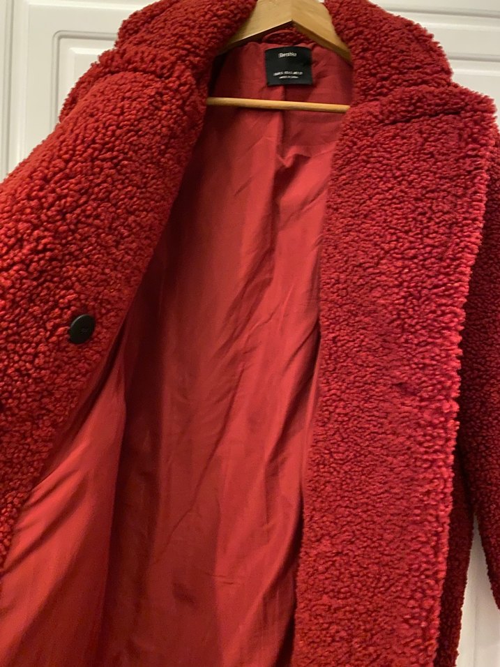 Düğmeli Kırmızı Kadın Bershka Kürk Kaban - Görsel 2