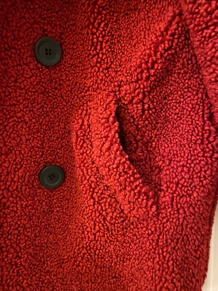 Düğmeli Kırmızı Kadın Bershka Kürk Kaban - Görsel 5