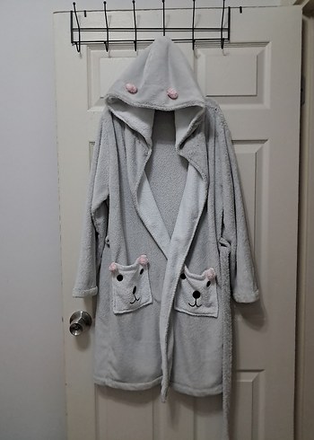 Kapüşonlu Gri Kadın sabahlık - Görsel 4