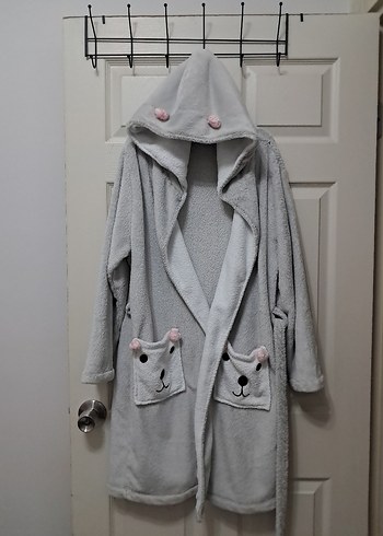 Kapüşonlu Gri Kadın sabahlık - Görsel 2