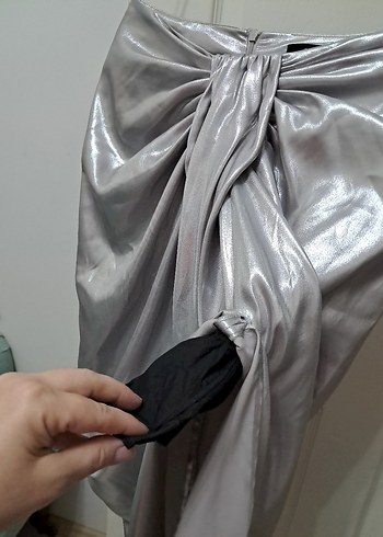 Gümüş Drapeli Midi etek - Görsel 3