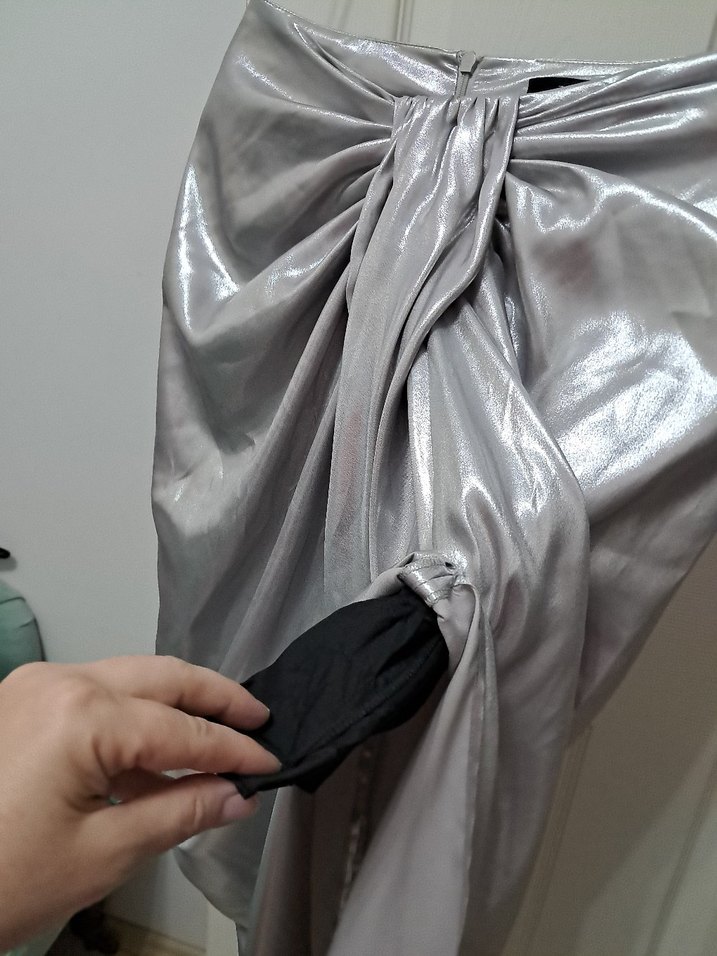 Gümüş Drapeli Midi etek - Görsel 3