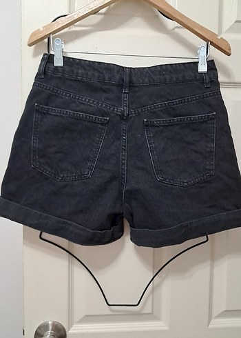 Kadın Siyah Bol Kesim Mini Kot Şort - Görsel 3