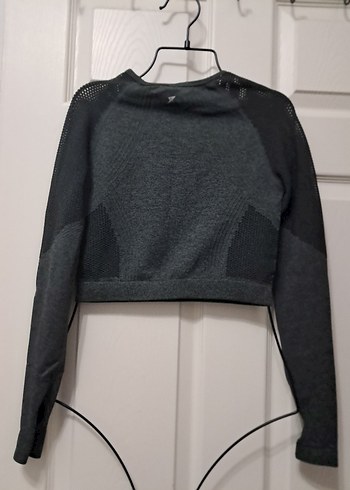 work out Gri Uzun Kollu Crop Top - Görsel 2