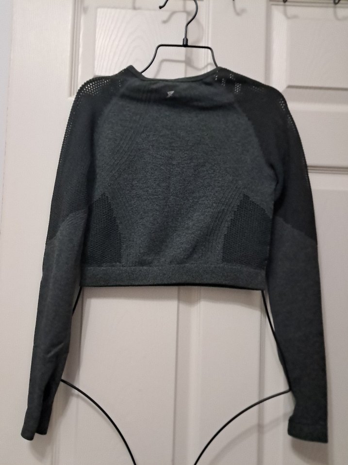 work out Gri Uzun Kollu Crop Top - Görsel 2