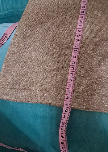 gold simli  Midi Boğazlı Triko Elbise - Görsel 7