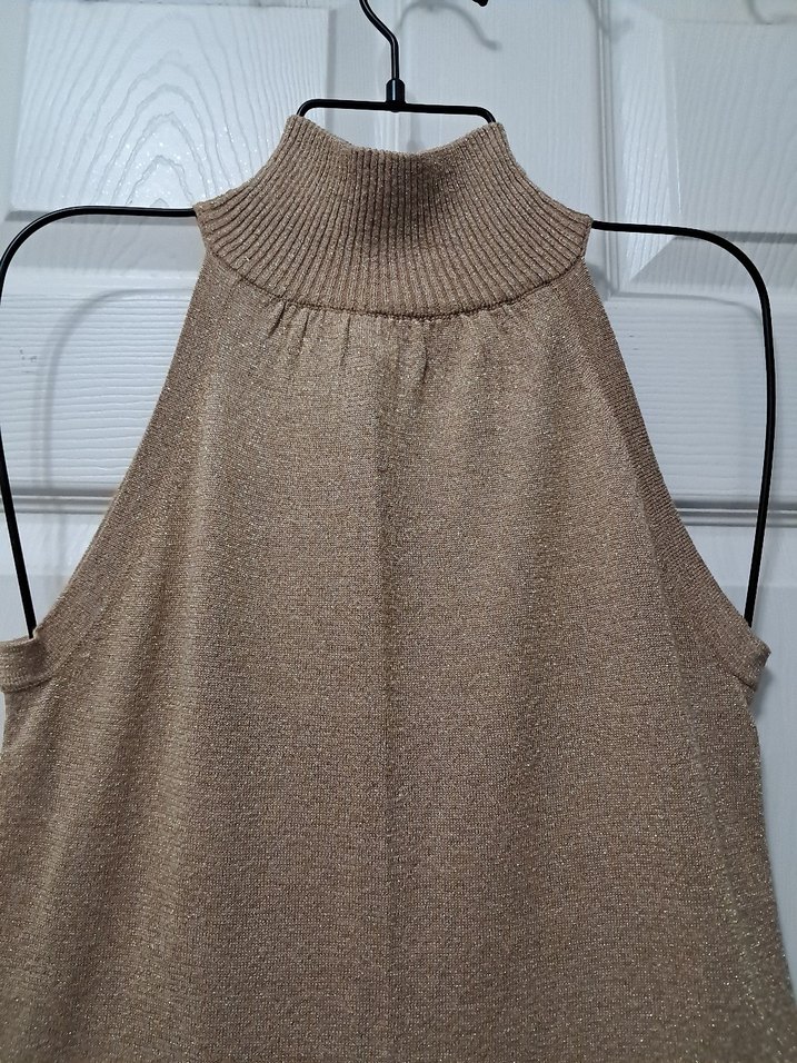 gold simli  Midi Boğazlı Triko Elbise - Görsel 3