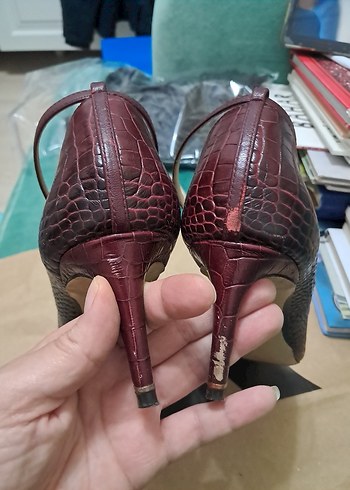 38 Beden massimo dutti Bordo Deri Stiletto Topuklu Kadın Ayakkabı