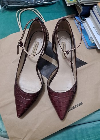 massimo dutti Bordo Deri Stiletto Topuklu Kadın Ayakkabı