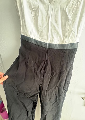 Kadın Beyaz-Siyah Kemerli Uzun Tulum - Görsel 4