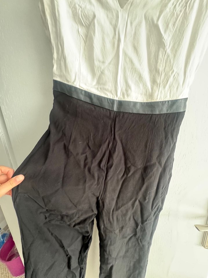 Kadın Beyaz-Siyah Kemerli Uzun Tulum - Görsel 4