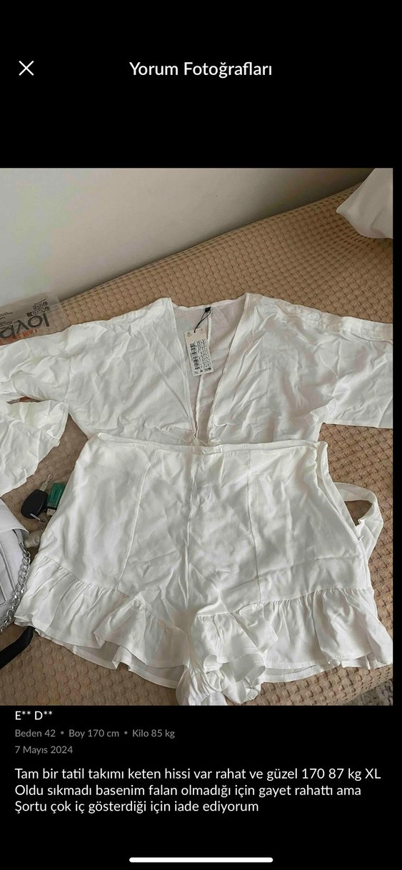 Ekru Keten Volanlı Mini Takım - Görsel 2