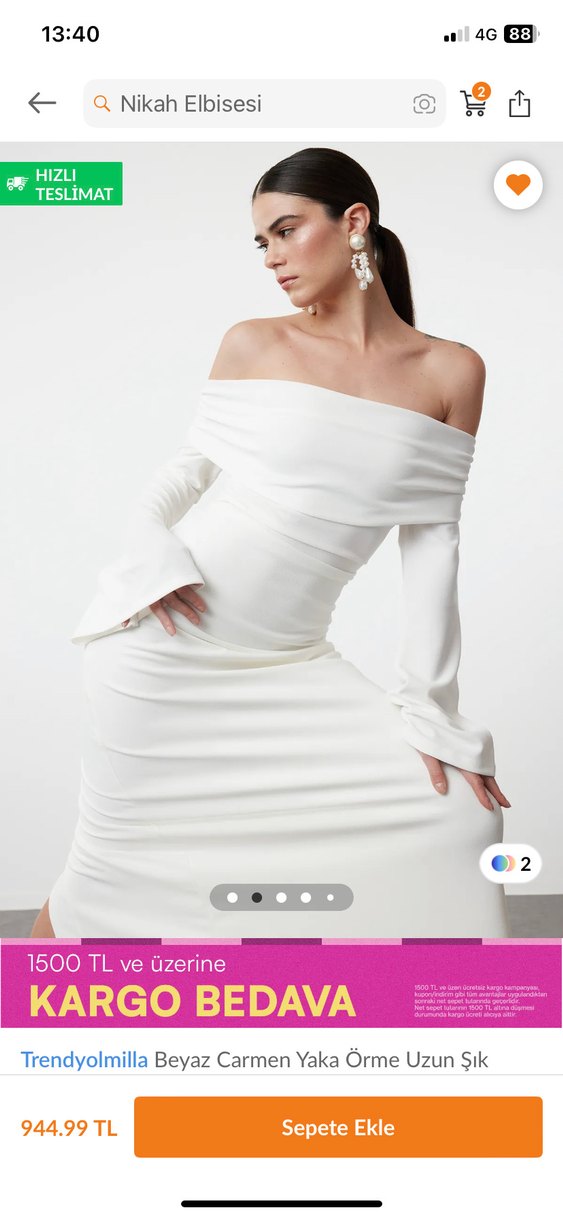 Beyaz Drapeli Straplez Uzun Abiye Elbise - Görsel 2