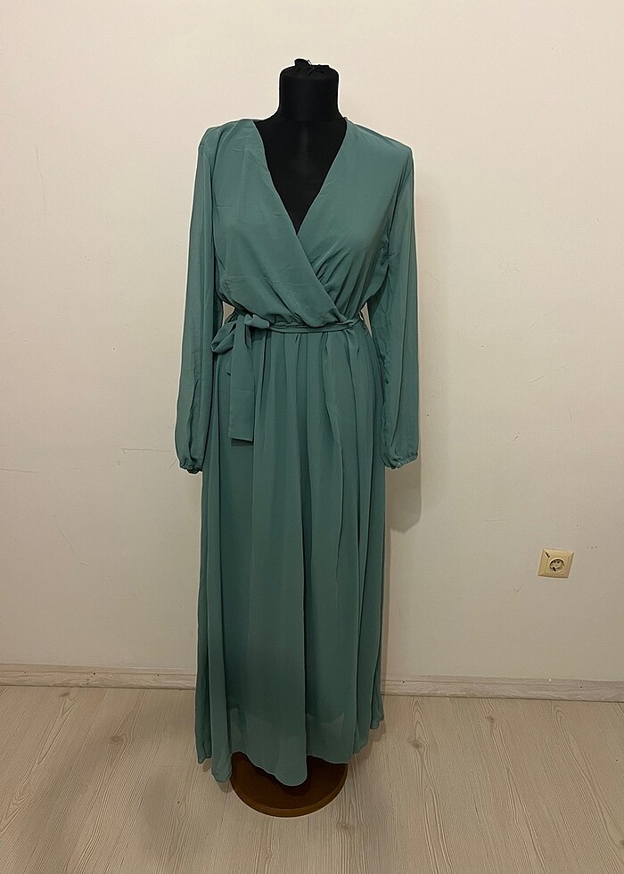 Yeşil şifon elbise - Görsel 2