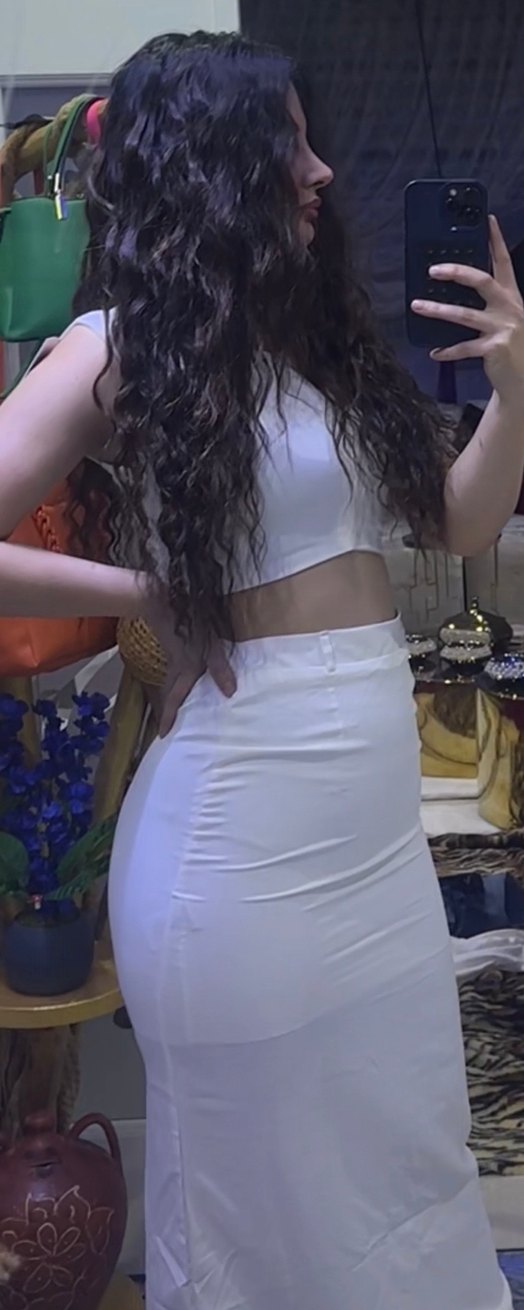 Drapeli Beyaz Kadın Uzun Etek takım - Görsel 3