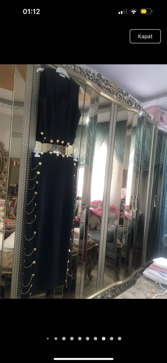 Zincir Detaylı Siyah Uzun Halter Elbise - Görsel 2