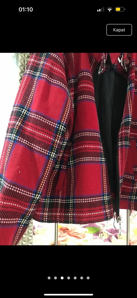 Kırmızı Ekose Desenli Kadın Midi Ceket - Görsel 2